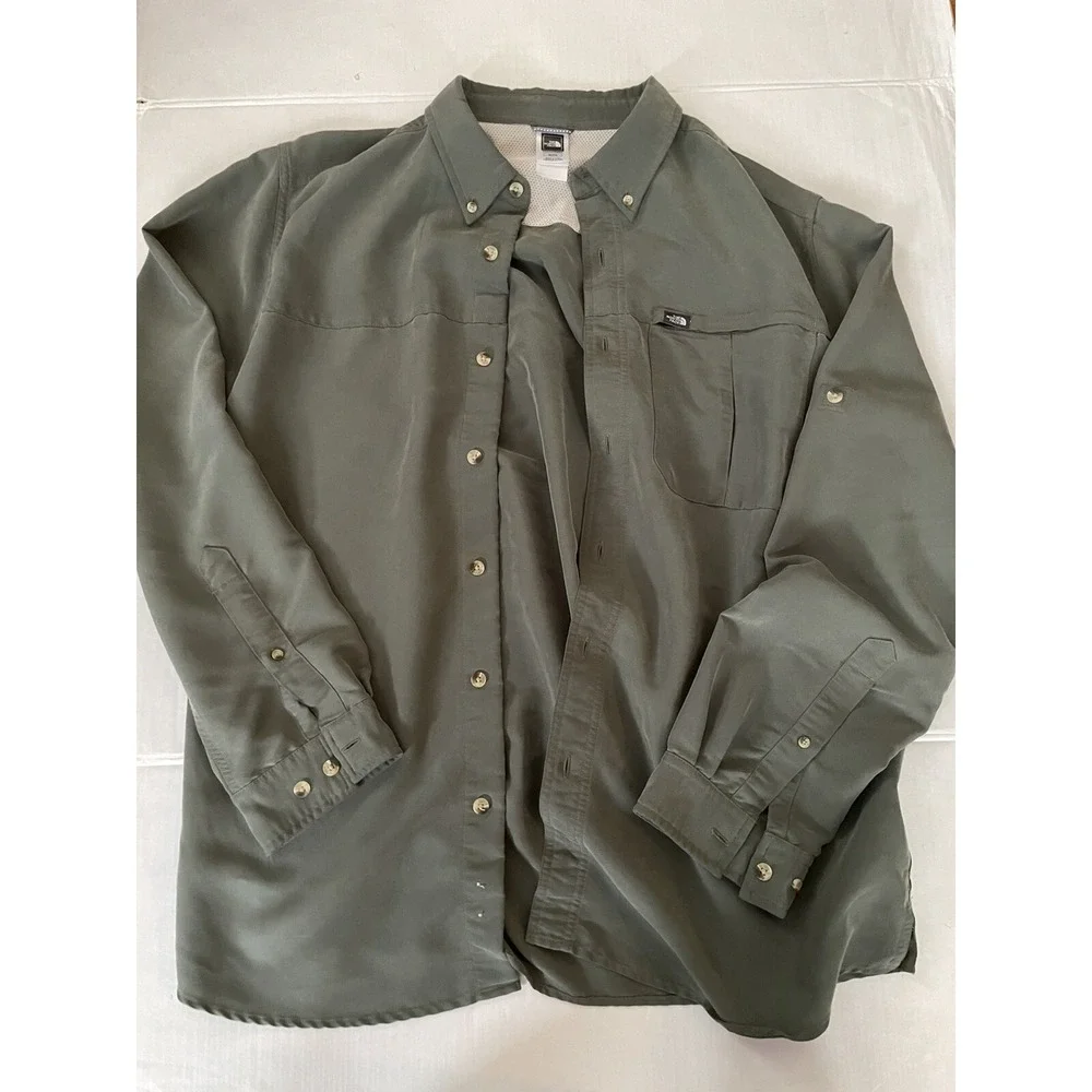 Vintage The North Face Adult Large L Front Pocket Button Down Shirt‎ Men Green